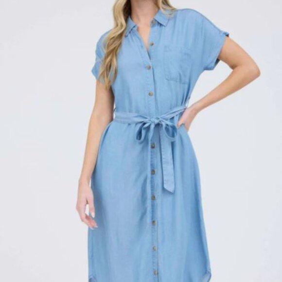 Active USA SS Button Down Denim Dress Sz L - Picture 1 of 8
